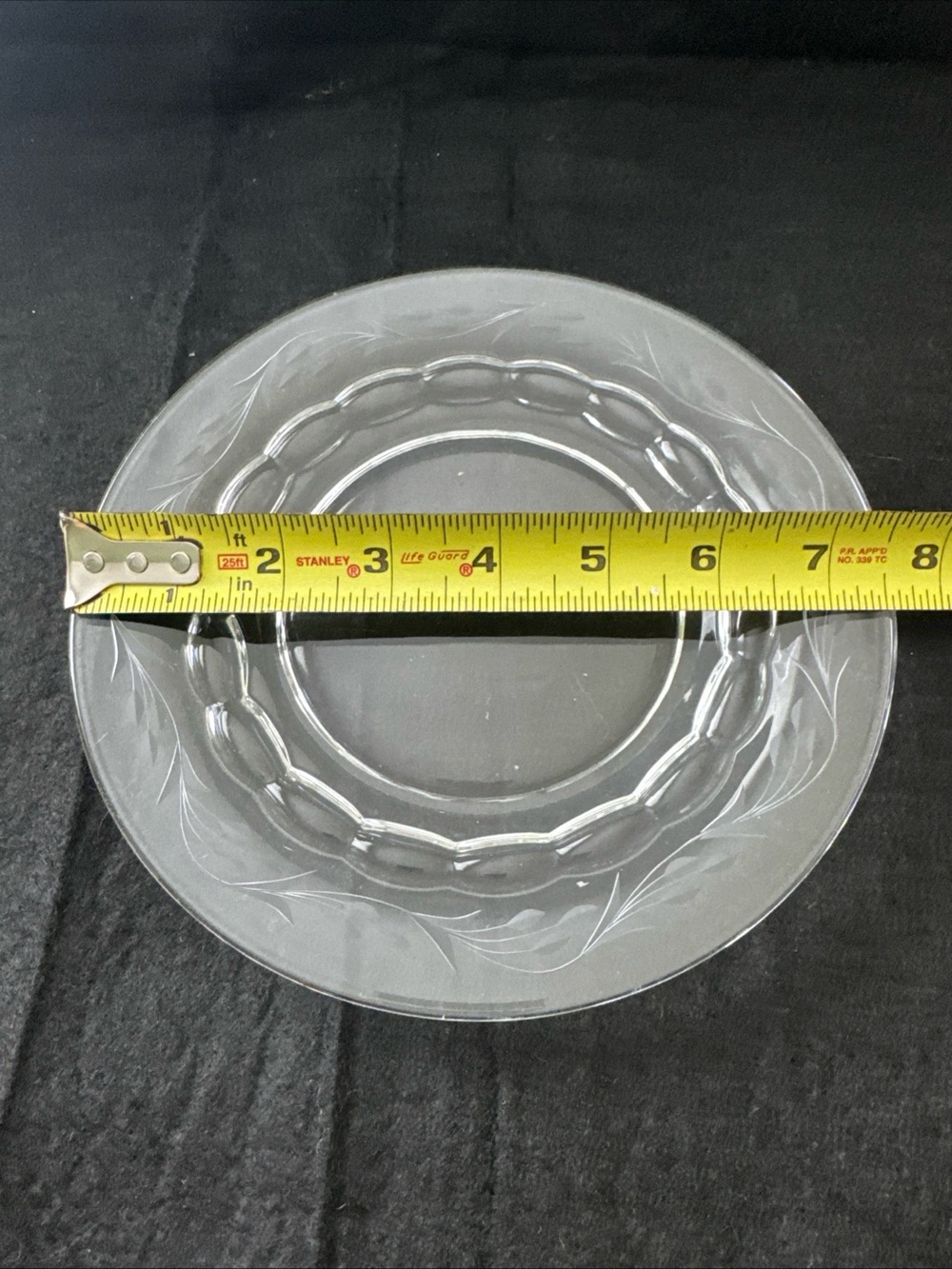 Set of 5 Fostoria Raleigh Crystal Clear 7 1/2” Salad Plates w/ Etched Lilies - Picture 7 of 8